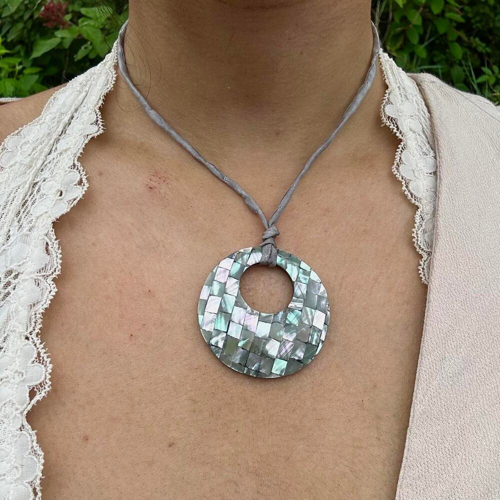 Blue mosaic saltwater shell pendant